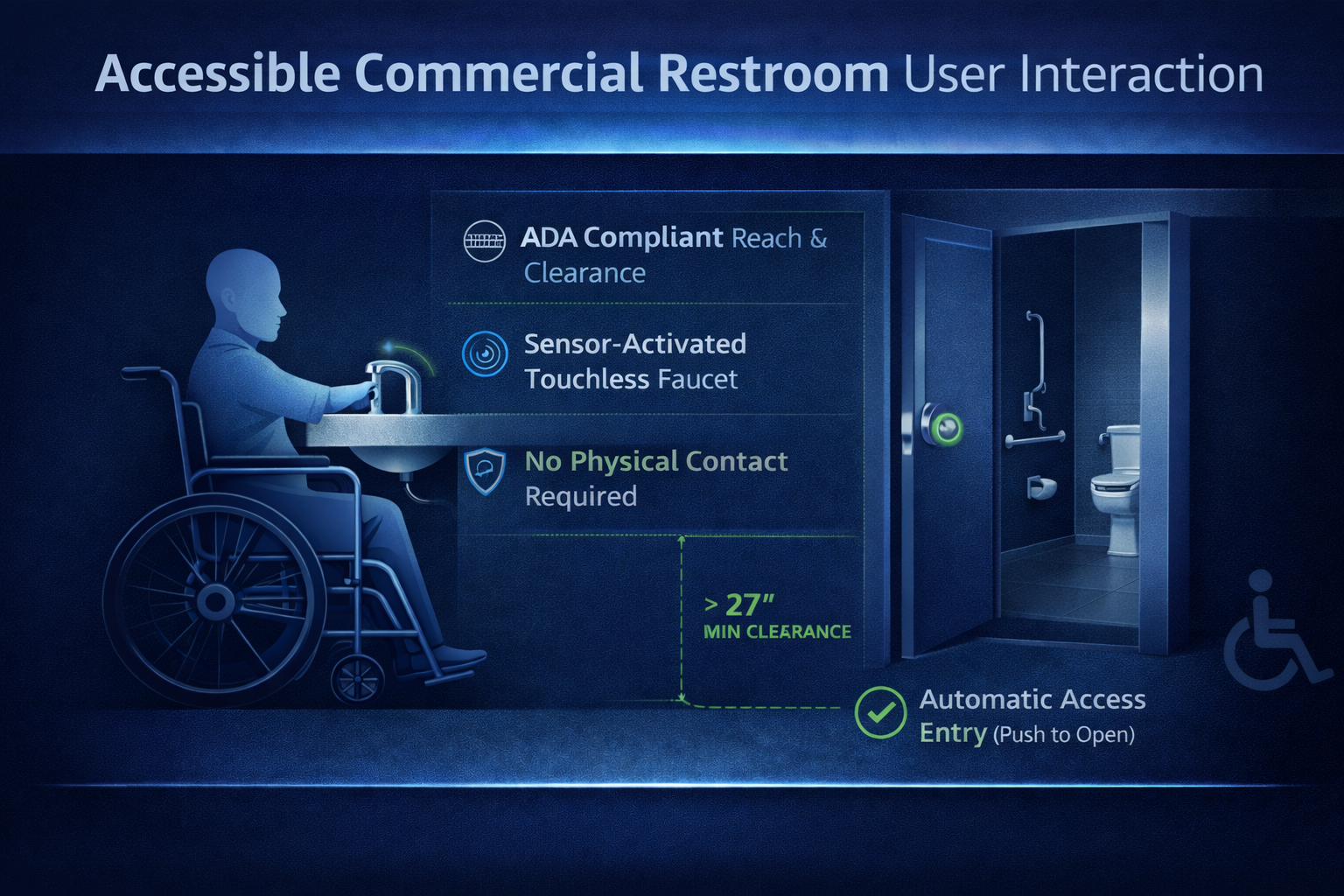 Accessible commercial restroom user interaction